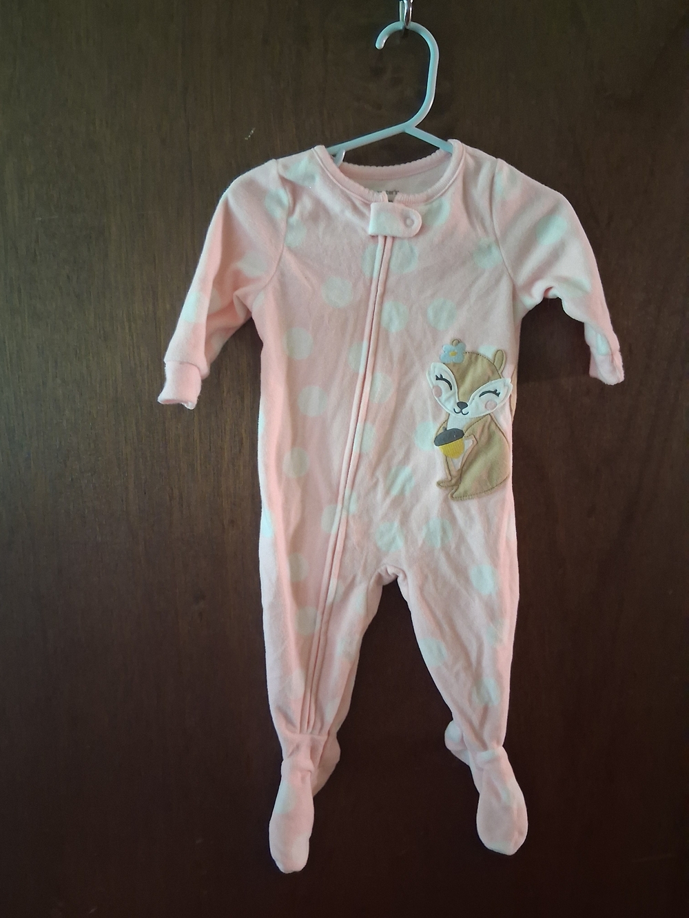 Carter's Pink Polka Dot Footed One-Piece with Deer Applique